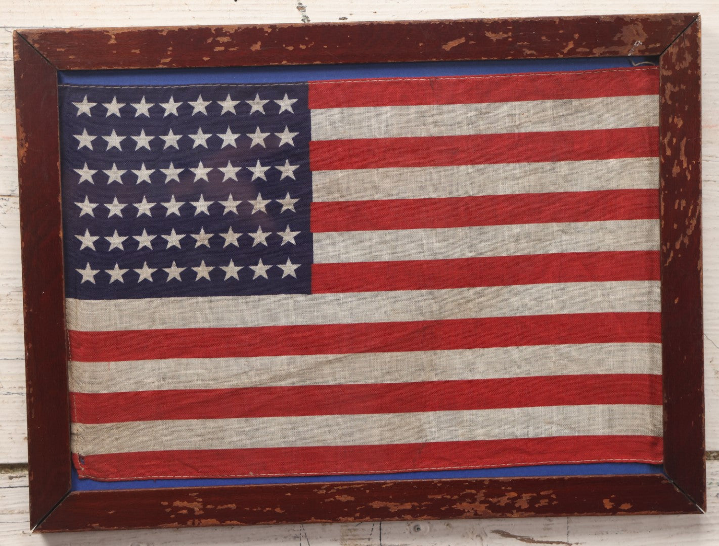 Lot 034 - Vintage 48-Star United States American Flag In Frame, Behind Glass, Circa 1940s, Note Minor Tear, 9-1/4" x 12-1/2"