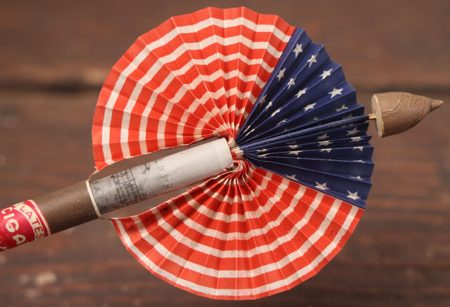 Lot 035 - Vintage Patriotic Novelty Collapsing United States American Flag Fan In Cigar, Made In Japan, Circa 1920s