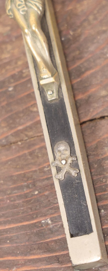 Lot 038 - Antique Ebonized Wood And Metal Pectoral Crucifix With Skull And Crossbones At Jesus' Feet, Marked Germany, Cross Measures Approximately 6"