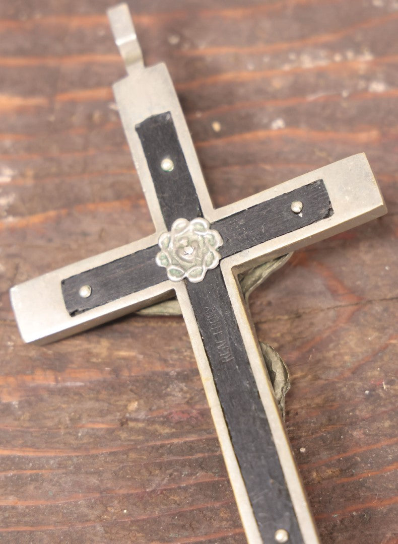 Lot 038 - Antique Ebonized Wood And Metal Pectoral Crucifix With Skull And Crossbones At Jesus' Feet, Marked Germany, Cross Measures Approximately 6"