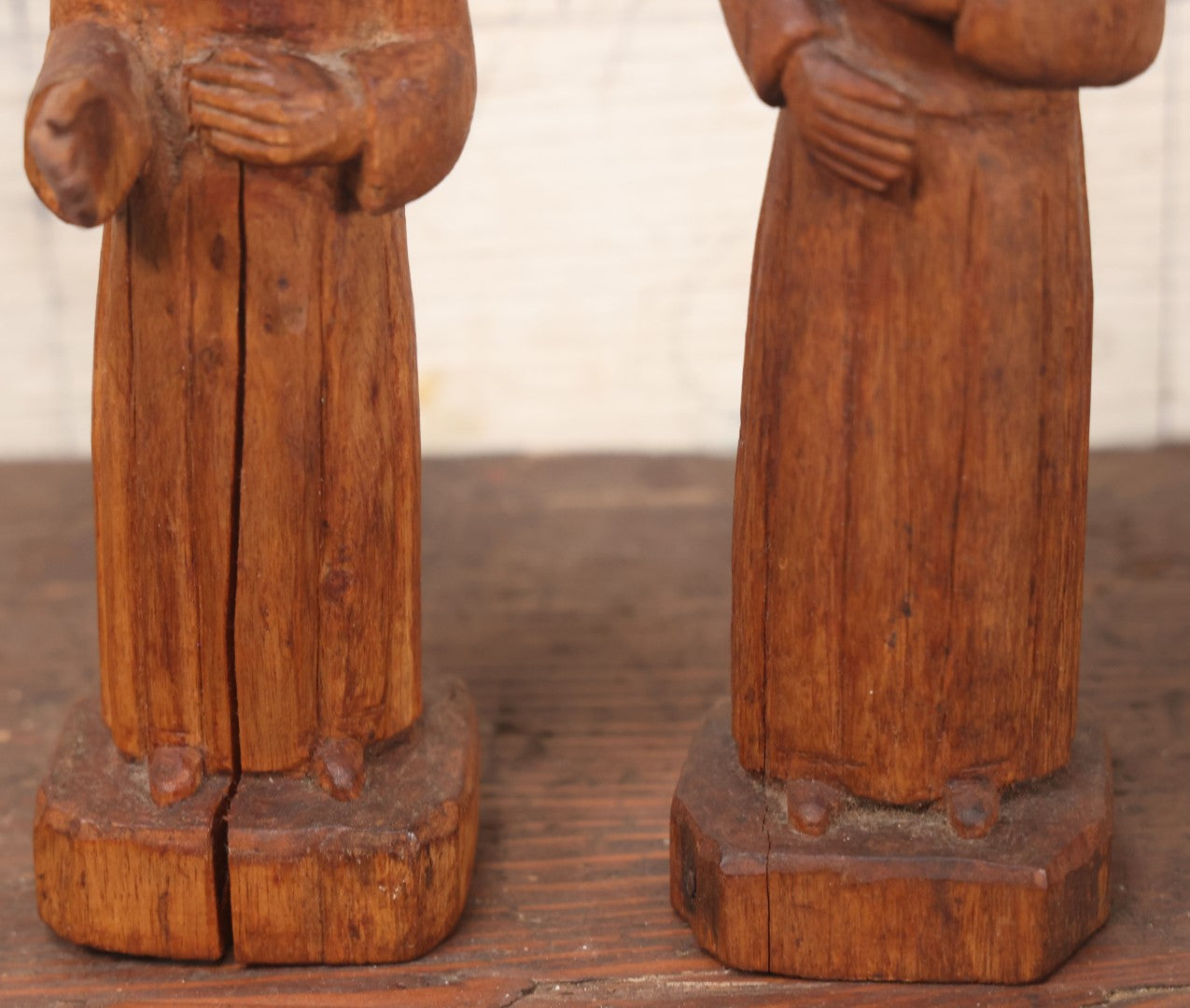 Lot 045 - Pair Of Vintage Folk Art Hand Carved Wooden Religious Priest Statues