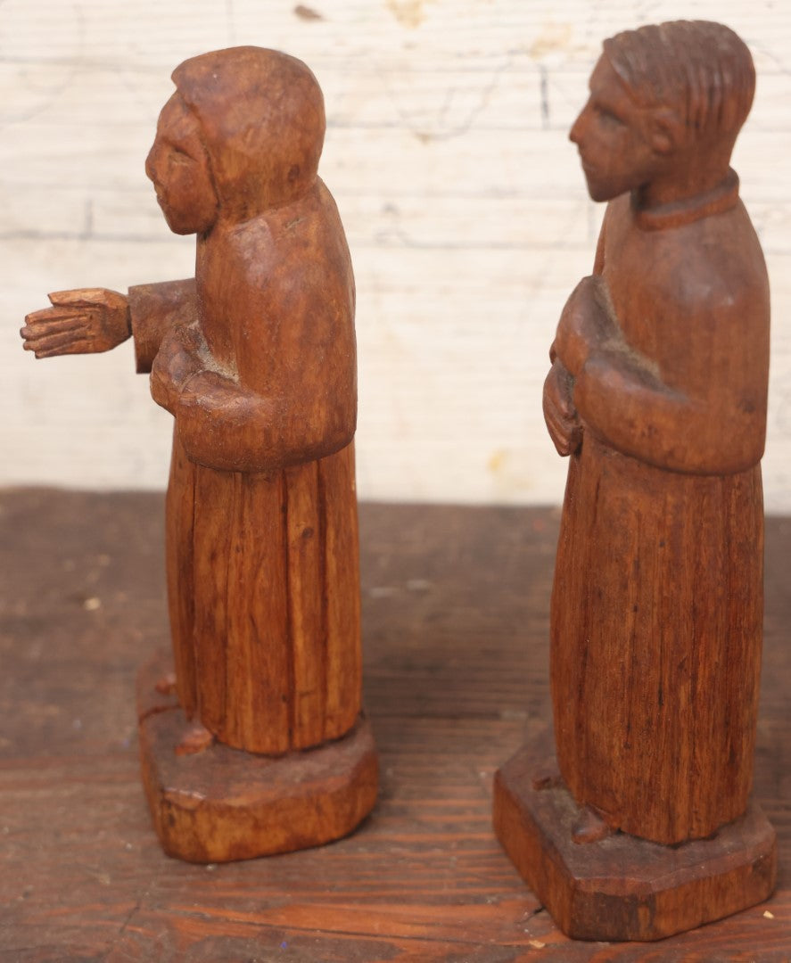 Lot 045 - Pair Of Vintage Folk Art Hand Carved Wooden Religious Priest Statues