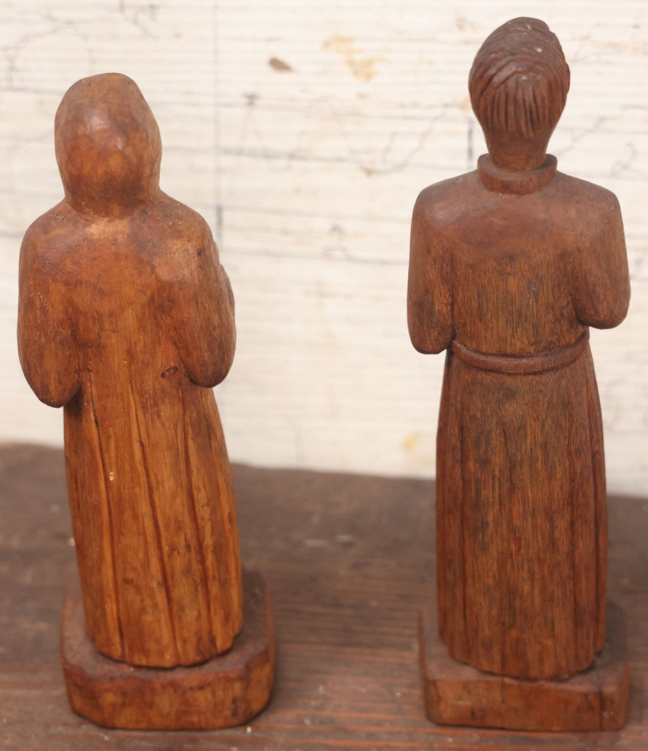 Lot 045 - Pair Of Vintage Folk Art Hand Carved Wooden Religious Priest Statues