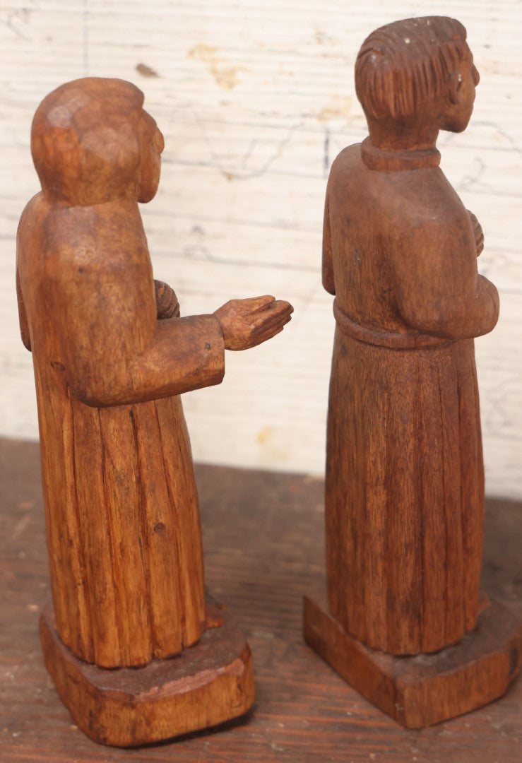 Lot 045 - Pair Of Vintage Folk Art Hand Carved Wooden Religious Priest Statues