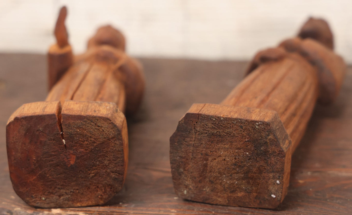 Lot 045 - Pair Of Vintage Folk Art Hand Carved Wooden Religious Priest Statues