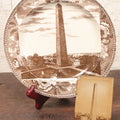 Lot 048 - Pair Of Antique Bunker Hill Monument, Boston, Massachusetts Souvenir Collectibles, Including Transferware Plate And Photograph Mounted To Frame