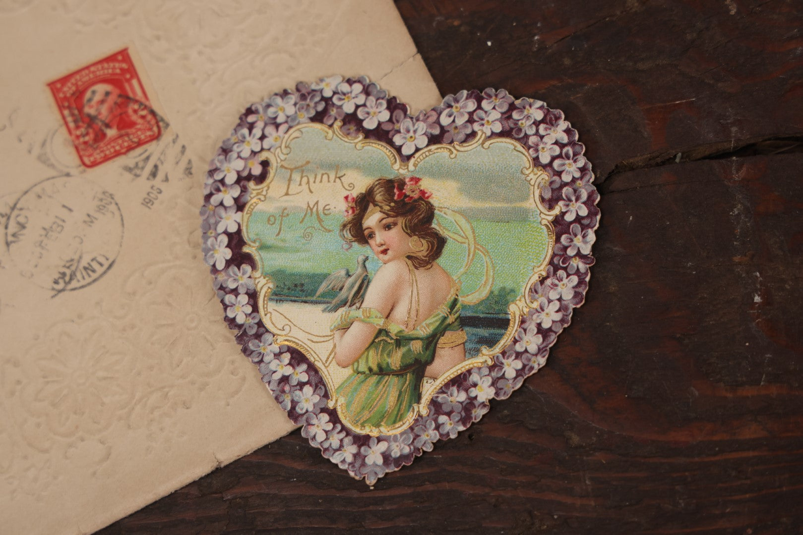 Lot 062 - Grouping Of 3+ Valentines Ephemera With Antique Die Cut Valentines, Including Mechanical Cupid On Seesaw Valentine, And Embossed Envelope