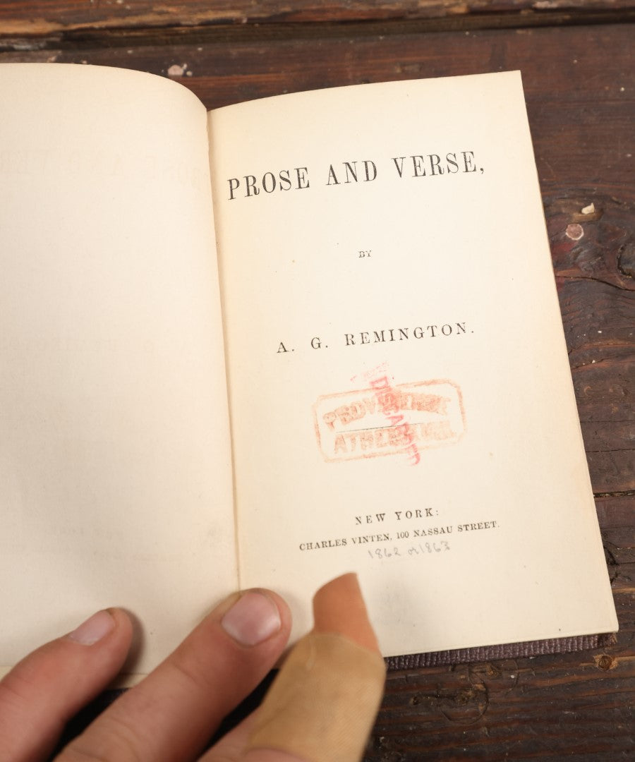 Lot 072 - "Proces And Verse By Albert Gallatin Remington" Antique Book Circa 1862