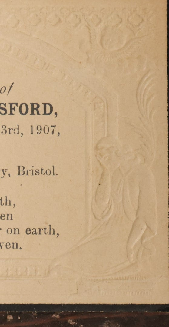 Lot 083 - Antique Mourning Memorial Embossed Card, In Loving Memory Of Enid Kathleen Ponsford, Died August 3Rd, 1907, Aged 5 Months, Interred In Arno's Vale Cemetery, Bristol