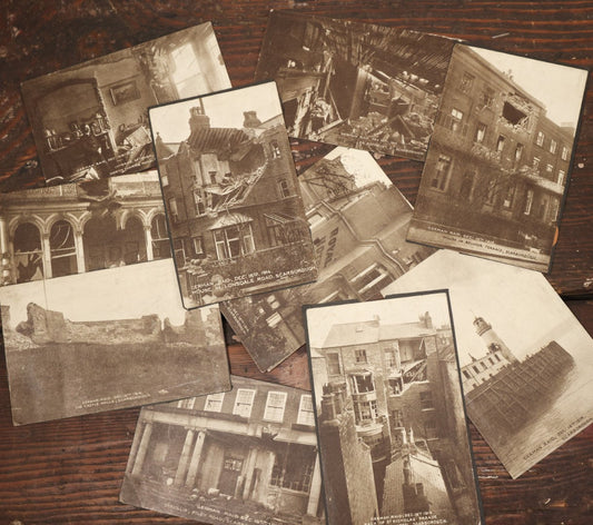 Lot 084 - Grouping Of 10 Vintage Printed Postcard Copies Showing Scenes From The Destruction Of World War I Following A German Air Raid In Scarborough