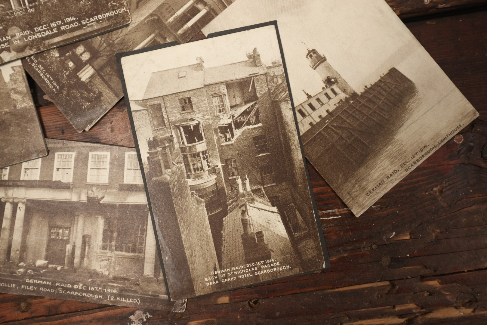 Lot 084 - Grouping Of 10 Vintage Printed Postcard Copies Showing Scenes From The Destruction Of World War I Following A German Air Raid In Scarborough