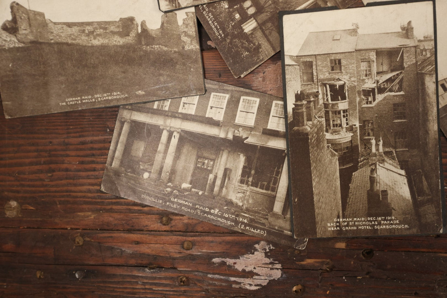 Lot 084 - Grouping Of 10 Vintage Printed Postcard Copies Showing Scenes From The Destruction Of World War I Following A German Air Raid In Scarborough