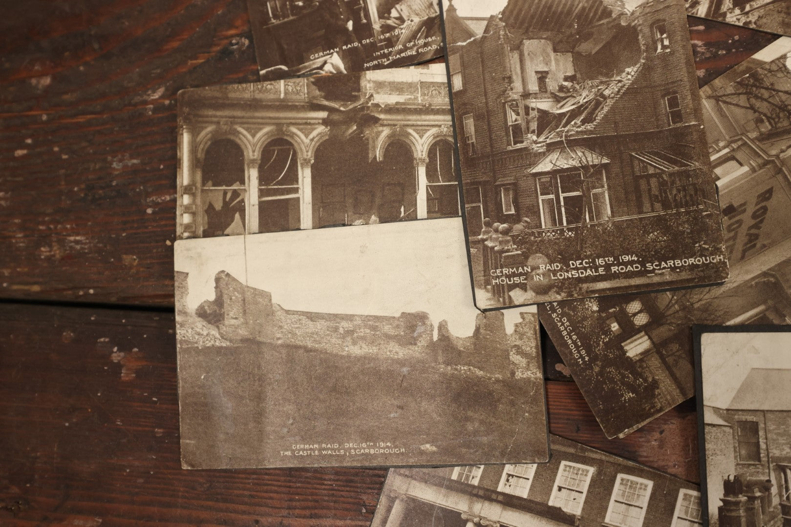 Lot 084 - Grouping Of 10 Vintage Printed Postcard Copies Showing Scenes From The Destruction Of World War I Following A German Air Raid In Scarborough