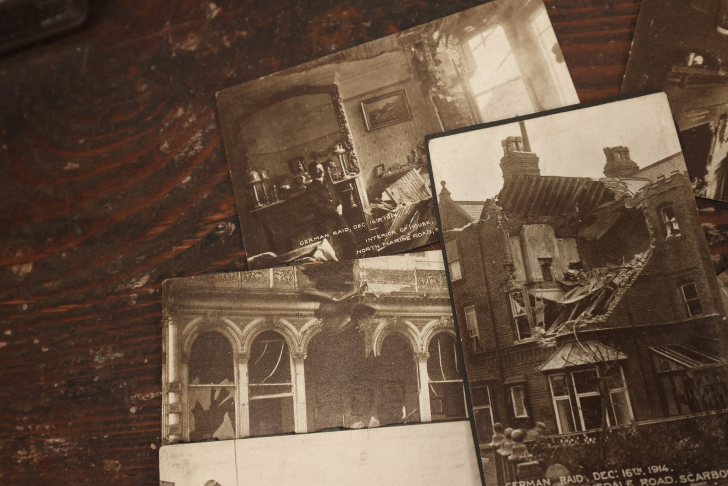 Lot 084 - Grouping Of 10 Vintage Printed Postcard Copies Showing Scenes From The Destruction Of World War I Following A German Air Raid In Scarborough