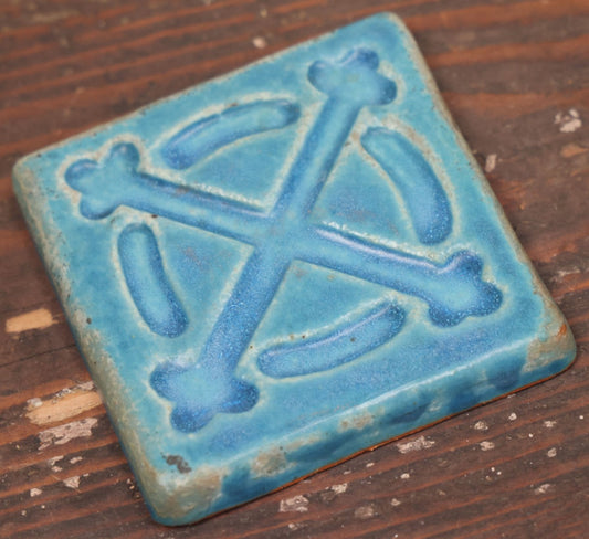 Lot 090 - Vintage Ceramic Art Tile From The Historic Pewabic Pottery, Detroit, Michigan, Blue Color With X Design