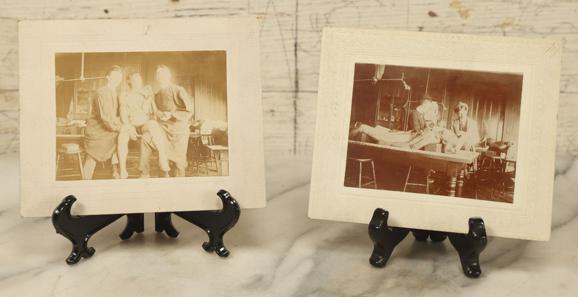 Lot 002 - Pair Of Antique Late 19th Century Medical School Cadaver Boarded Photos, Doctors Posing With, Working On Dead Bodies, Other Bodies In The Background