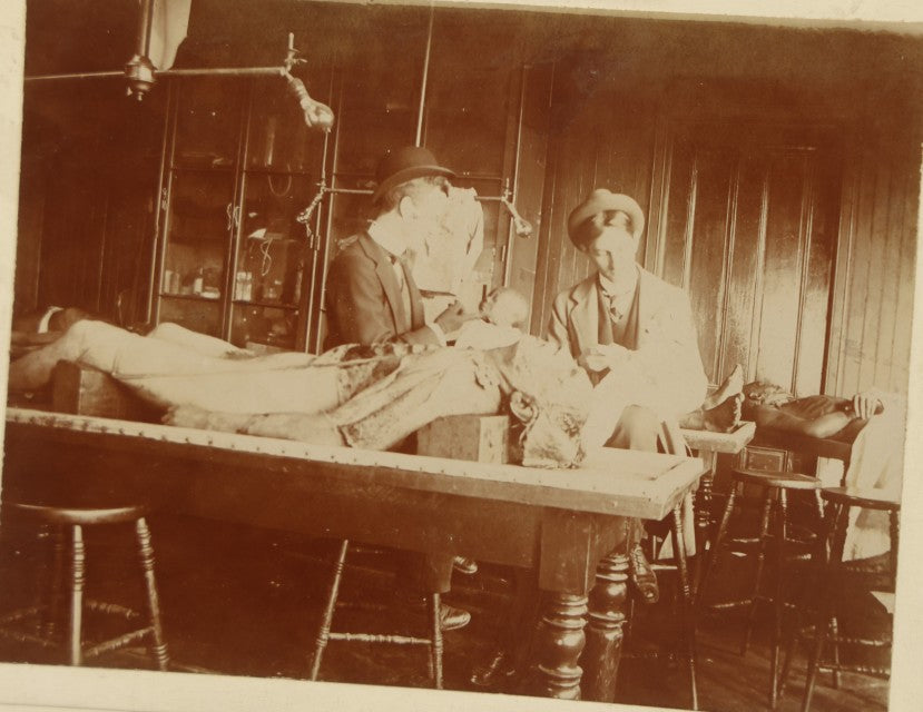 Lot 002 - Pair Of Antique Late 19th Century Medical School Cadaver Boarded Photos, Doctors Posing With, Working On Dead Bodies, Other Bodies In The Background