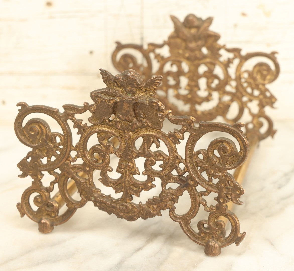 Lot 004 - Antique Brass Ormolu Extendable Book Stand With Cherub Motif