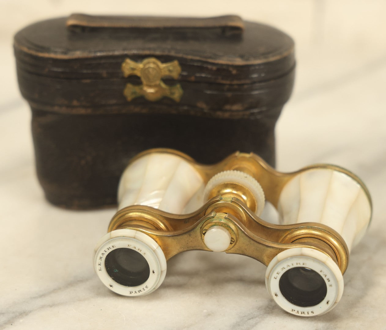 Lot 008 - Antique French Mother Of Pearl Opera Glasses With Leatherette Case, Marked Lemaire Fabt, Paris, Working Condition