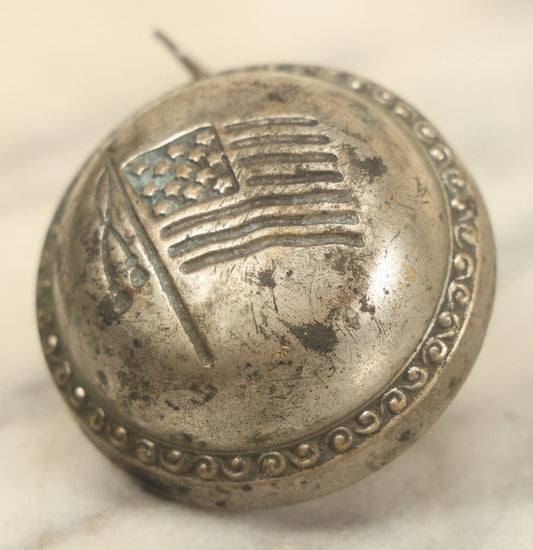 Lot 009 - Antique Patriotic Americana Bicycle Bell With American Flag, Manufactured By N.N. Bill Brass Co., East Hampton, Connecticut, Working Condition