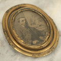 Lot 011 - Antique Brass Swivel Photo Brooch With Tintype And C.D.V. Of Man, Missing Pin, Various Wear