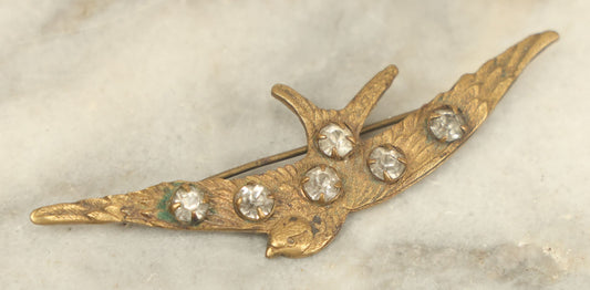 Lot 016 - Antique Brass Swallow Bird Brooch Pin With Stones