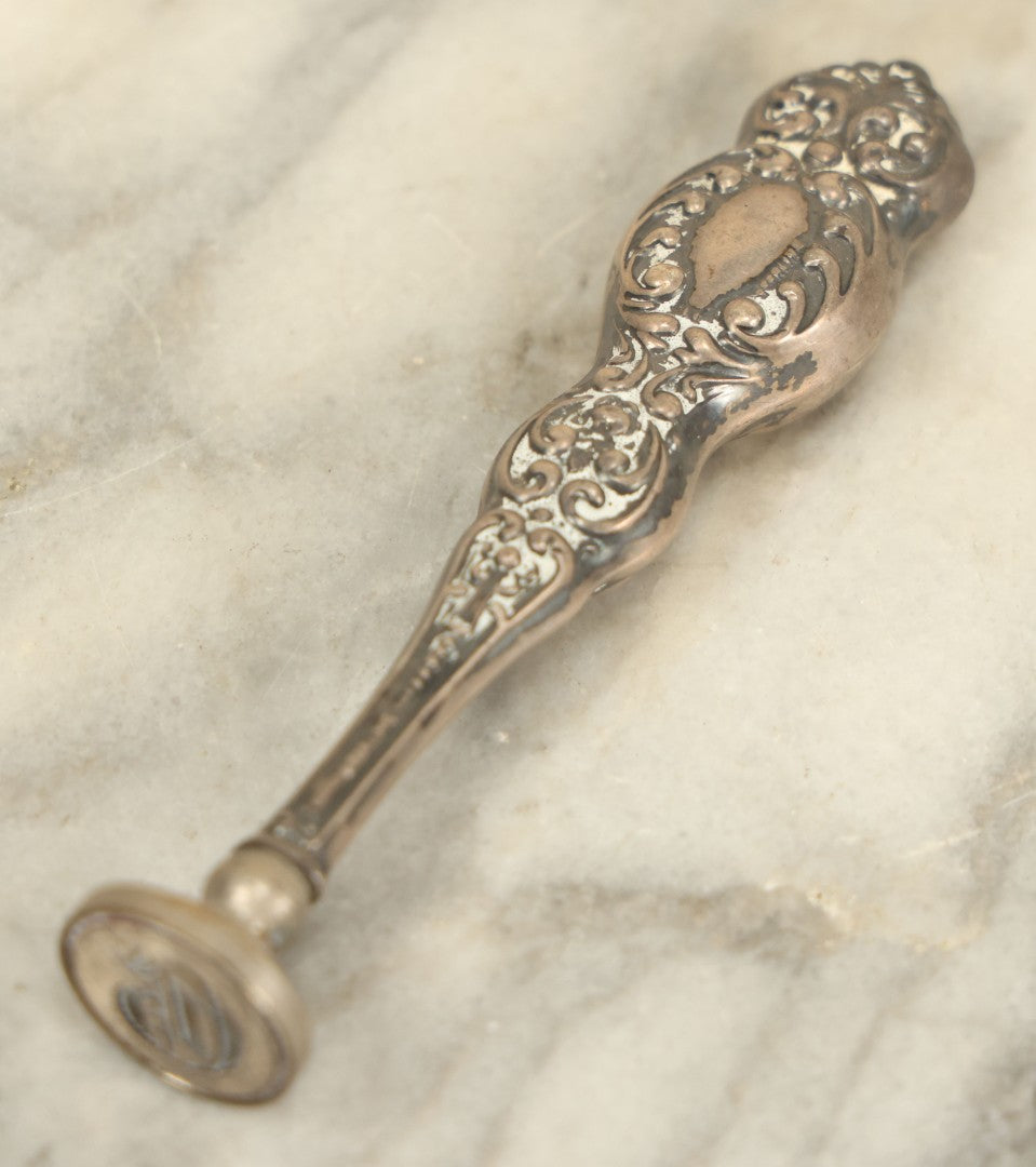 Lot 017 - Antique Sterling Silver Handled Was Seal Stamp With The Letter "G," Marked Sterling