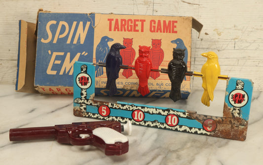 Lot 034 - Vintage "Spin 'Em" Target Game, By All Metal Products Company, No. 2582, Wyandotte Michigan, Works, Mostly Complete, With Cork Gun