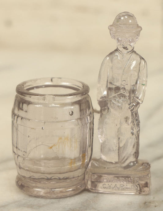 Lot 038 - Vintage Charlie Chaplin Borgfeldt Glass Candy Container Bank, Note Chipping