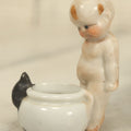 Lot 039 - Vintage Porcelain Baby Chamber Pot Figurine, Baby Looking Down At Potty With Mouse Crawling Out Of It, Made In Japan