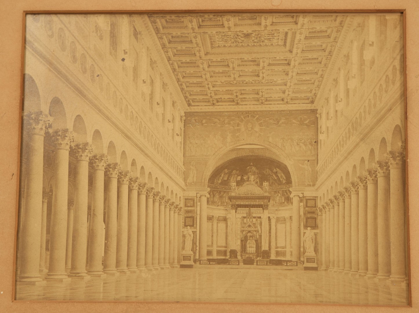 Lot 041 - Antique Framed Photo Of The Interior Of Saint Paul's Basilica, Rome, Note No Glass In Frame