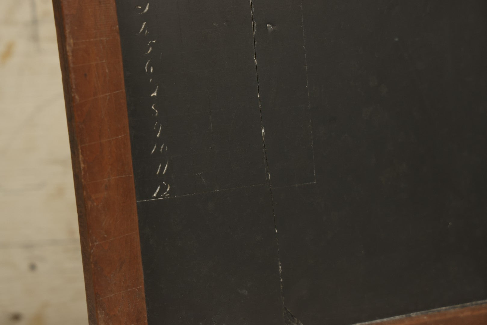 Lot 042 - Antique Folding Slate Chalkboard Schoolhouse Tablet, With Etched Numbers, Letters, Note Vertical Crack On Left Side, Wooden Frame