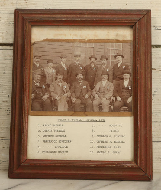 Lot 044 - Antique Framed Photo Of Wiley & Russell Tool Company Employees, With Identification Legend And Names, Greenfield, Massachusetts, Approximately 1890