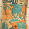 Lot 050 - Vintage Broadside Movie Poster Paper Board Advertisement For "Reefer Madness" At Nipmuc Park, Mendon, Massachusetts, Note Split, Taped Down Middle