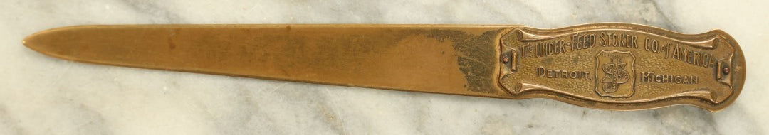 Lot 058 - Vintage Advertising Letter Opener For The Under-Feed Stoker Company Of America, Detroit Michigan