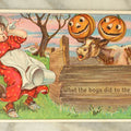 Lot 062 - Antique Halloween Postcard With Cow With Jack-O-Lantern Pumpkins On Horns, "What The Boys Did To The Cow," Copyright 1909 By Julius Bien And Co., New York, No. 9804, Unused
