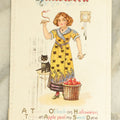 Lot 063 - Antique Halloween Postcard With Young Woman In Yellow Cat Dress With Black Cat, No H-14, 1912 Postmark