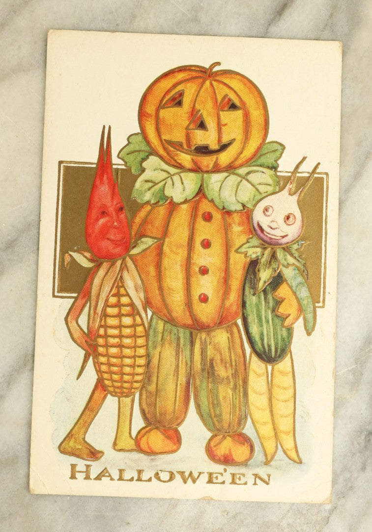 Lot 064 - Grouping Of Three Antique Merry Halloween Postcards With Anthropomorphic Vegetables