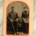 Lot 066 - Antique 1/4 Plate Tintype Photograph Of A Couple And Their Black Dog, Dog Sitting Between Man And Woman, J.F. Farrell Photographer, Waterbury, Connecticut