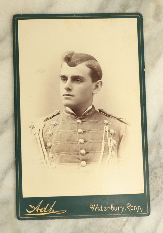 Lot 069 - Antique Cabinet Card Photo Of A Young Man In Uniform, Adt & Brother Photographers, Waterbury, Connecticut