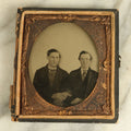 Lot 071 - Antique 1/6th Plate Ambrotype Photograph Of A Pair Of Friends With Linked Arms, In Half Leatherette Union Case With Patriotic Eagle Motif, Case Not Original To Photo