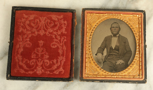 Lot 073 - Antique 1/6th Plate Ambrotype Photograph Of A Middle Aged Man With A Bearded Chin, Tinted Red Cheeks, Seated