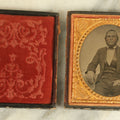 Lot 073 - Antique 1/6th Plate Ambrotype Photograph Of A Middle Aged Man With A Bearded Chin, Tinted Red Cheeks, Seated