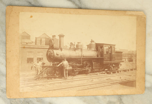 Lot 077 - Antique Cabinet Card Occupational Photograph Of Two Men Posing With A Railroad Locomotive Train, Locomotive No. 9