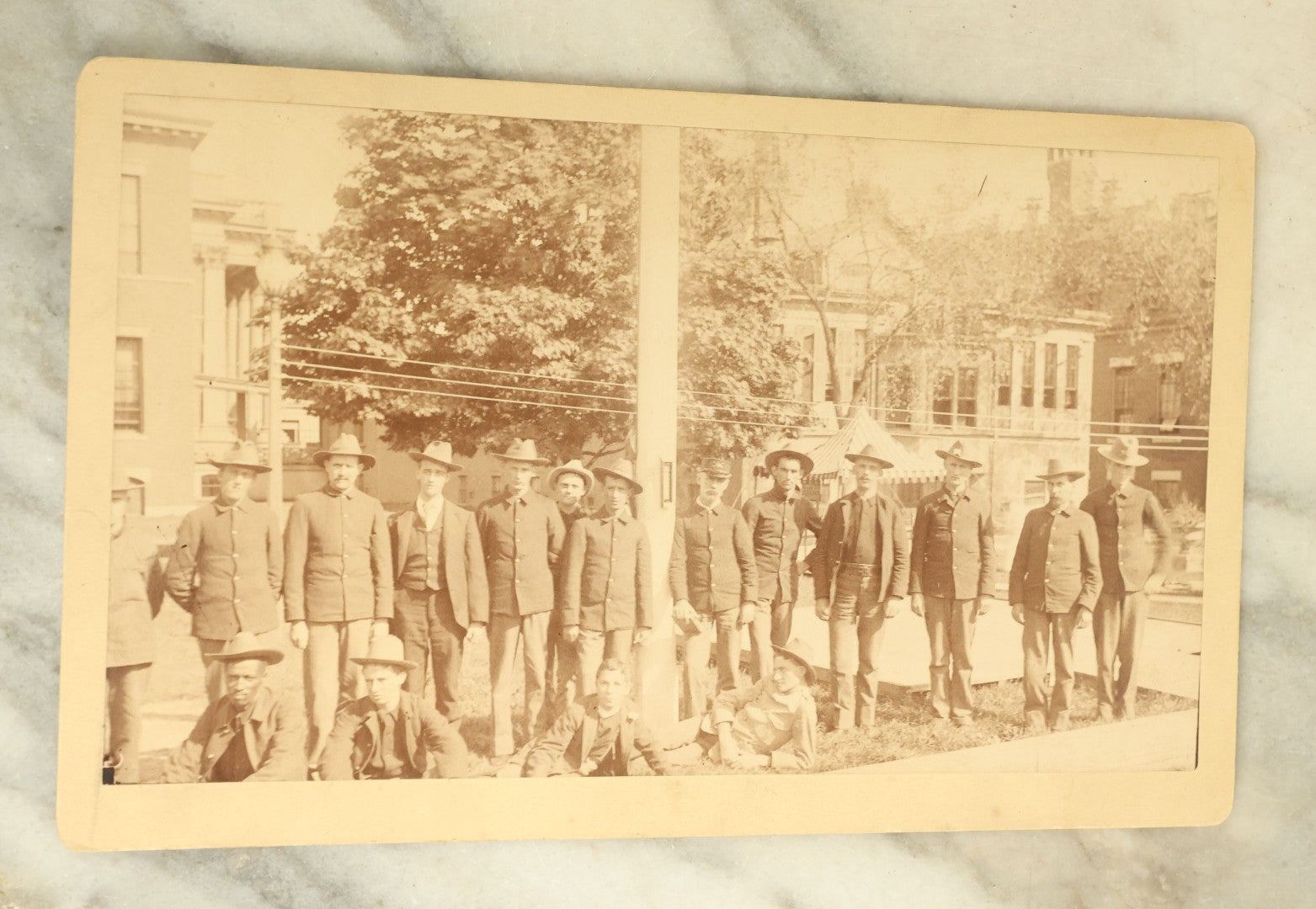 Lot 085 - Antique Boarded Photograph Of A Group Of Workers Standing Outside Of Boston City Hospital, Circa 1898