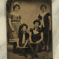 Lot 096 - Single Antique Tintype Photograph Of A Group Of Four Young Women In Their Beachwear, Striped Stockings, Swimsuits