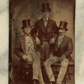 Lot 098 - Single Antique Tintype Photograph Of A Group Of Three Men In Stove Pipe Top Hats With Canes
