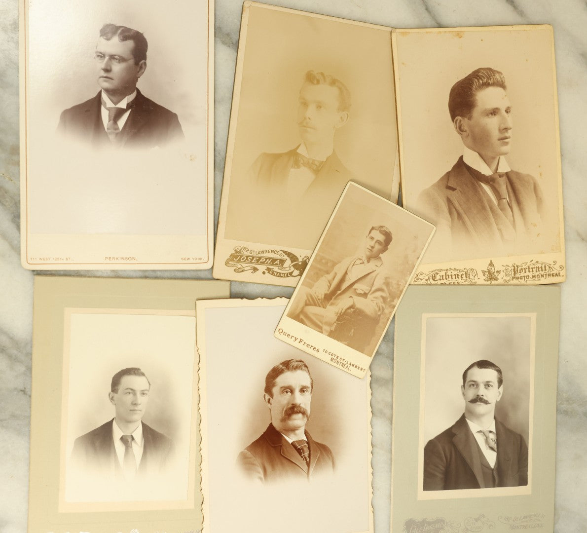 Lot 103 - Grouping Of Six Antique Cabinet Card Photographs Of Men And One Carte De Visite C.D.V. Photograph Of A Young Man, Photos From Montreal, New York, Etc.