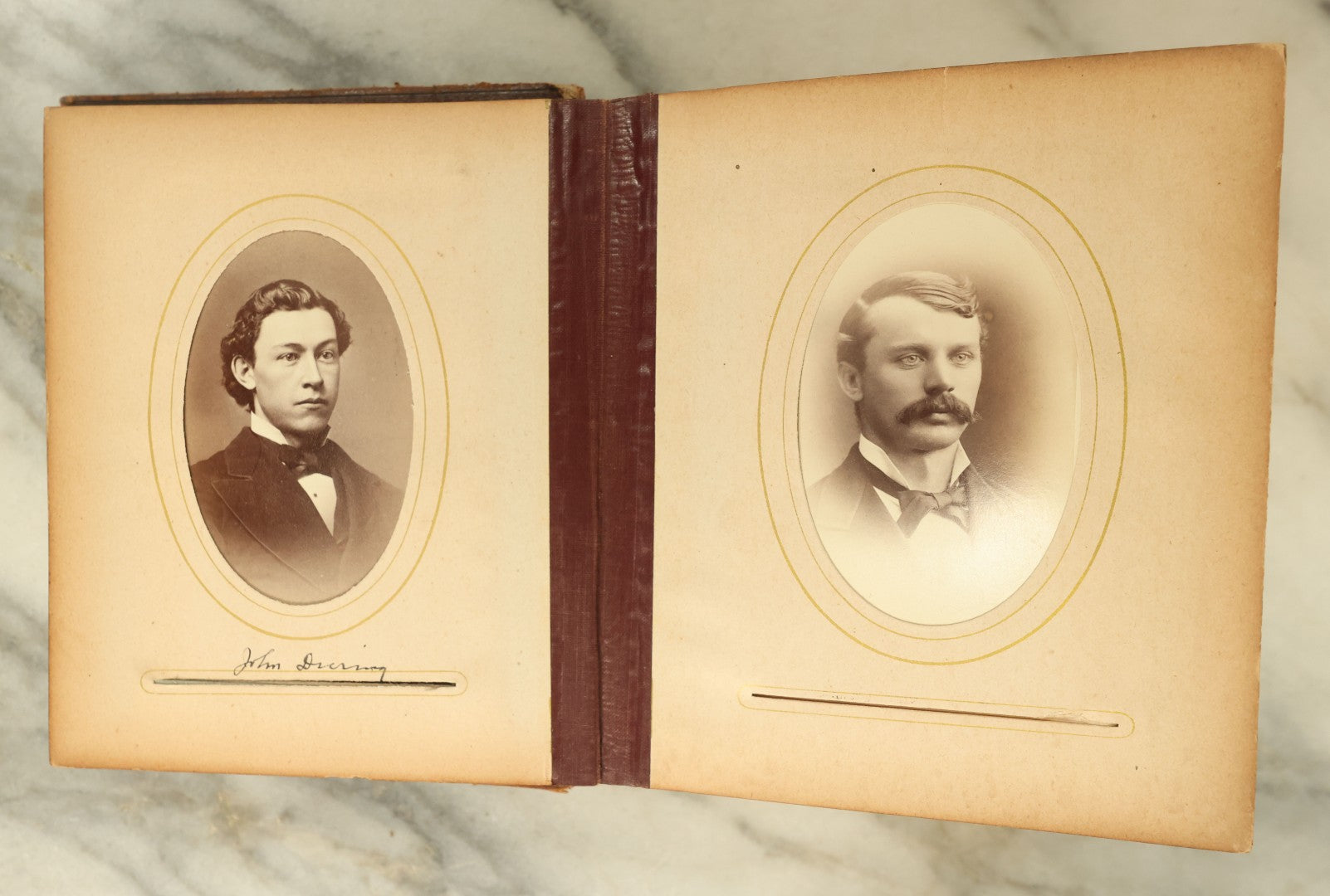 Lot 105 - Antique Carte De Visite Photograph Album With 40+ C.D.V. Photos, Note Spine Covering Lost, Album In Fair Condition, Binding Loose (All Photos Shown)