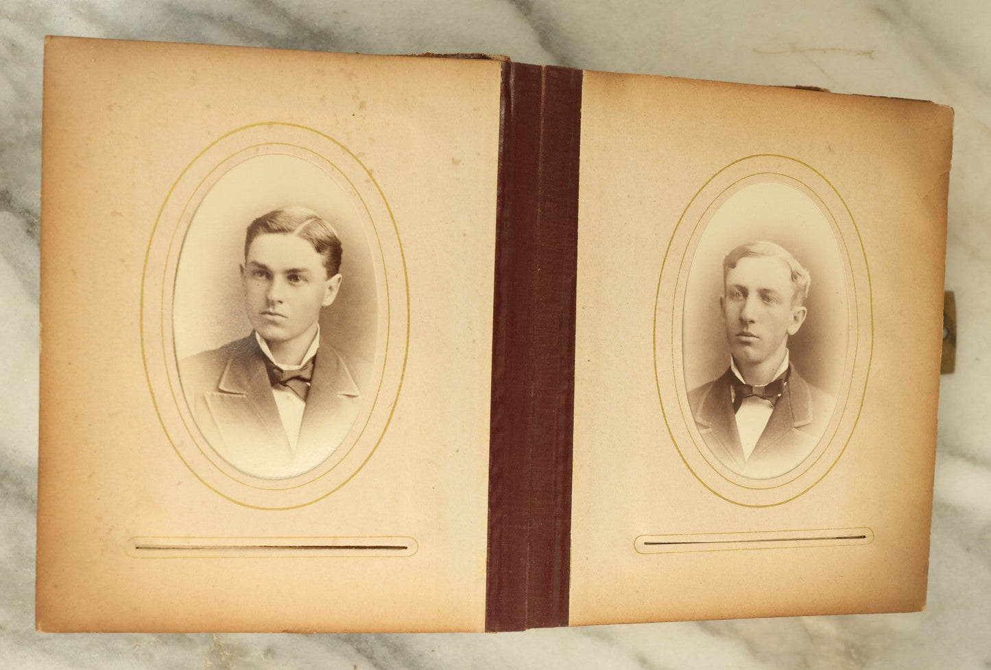 Lot 105 - Antique Carte De Visite Photograph Album With 40+ C.D.V. Photos, Note Spine Covering Lost, Album In Fair Condition, Binding Loose (All Photos Shown)